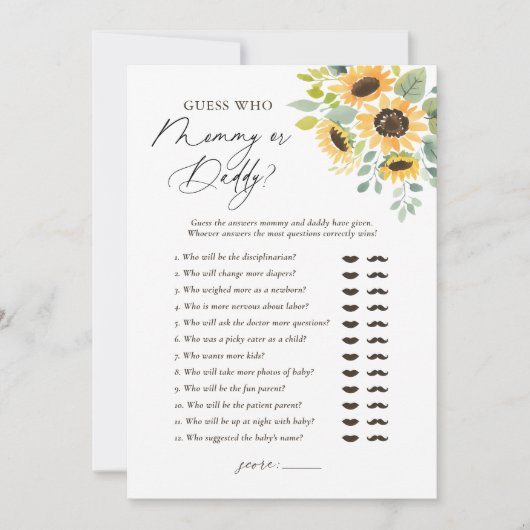 Sonnenblumendusche Ratet, wer Mama oder Papa Einladung (Vorderseite)