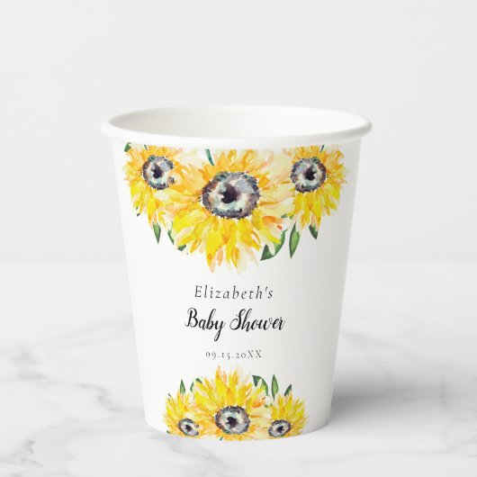 Sonnenblumendusche Rustikale Blütendusche Pappbecher (Vorderseite)