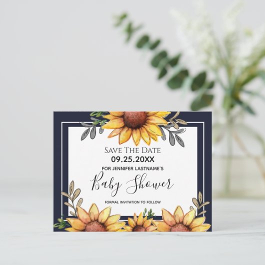 Sonnenblumendusche Save the Date Einladung Postkarte (Stehend Vorderseite)