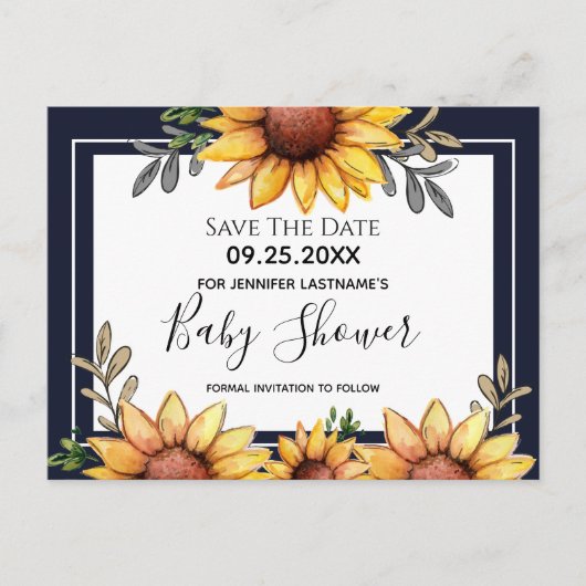 Sonnenblumendusche Save the Date Einladung Postkarte (Vorderseite)