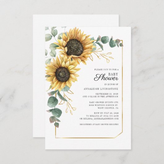 Sonnenblumendusche Wasserfarben Babydusche Einladung (Vorne/Hinten)