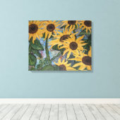 Sonnenblumeneindrücke aus eingewickeltem Leinwand (Insitu (Holzboden))