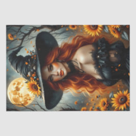 Sonnenblumenernte Hexe mit fiery Red Hair Seidenpapier