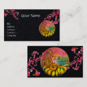 SONNENBLUMENFAIRE, Lila rote Schnörkel, schwarzes  Visitenkarte (Vorne/Hinten)