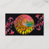 SONNENBLUMENFAIRE, Lila rote Schnörkel, schwarzes Visitenkarte (Rückseite)