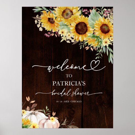 Sonnenblumenfall-Brautparty Begrüßungszeichen Poster (Vorne)