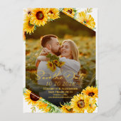 Sonnenblumenfall-Foto Hochzeit Sichern Sie das Dat Folieneinladung (Vorderseite)