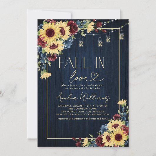 Sonnenblumenfall in der Liebe Wasserfarbenflora Einladung (Vorderseite)