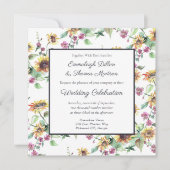 Sonnenblumenfall Wasserfarbe Florals Muster Hochze Einladung (Vorderseite)