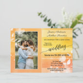 Sonnenblumenfarbenes Foto - Streifen nach Hochzeit Einladung (Stehend Vorderseite)