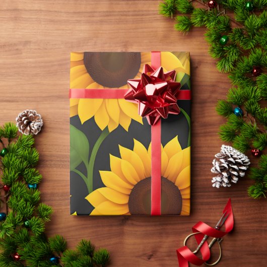 Sonnenblumenfarm 3D Isometrisches Muster Geschenkpapier (Feiertagsgeschenk)
