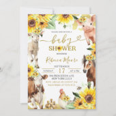 Sonnenblumenfarm Animal Summer Baby Dusche Einladung (Vorderseite)