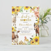 Sonnenblumenfarm Animal Summer Baby Dusche Einladung (Stehend Vorderseite)