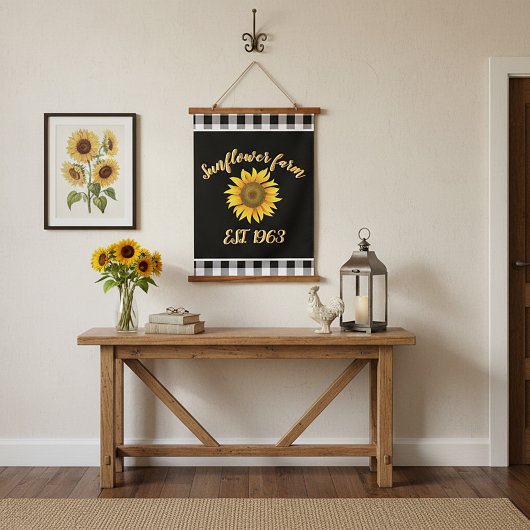 Sonnenblumenfarm Wandteppich Mit Holzrahmen