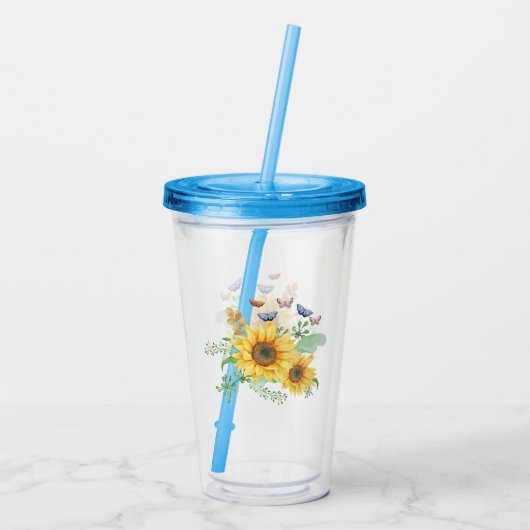 Sonnenblumenfeder Acryltrinkbecher (Rückseite)