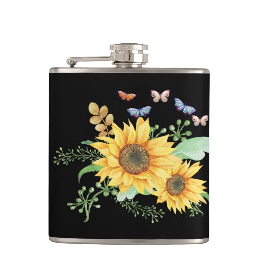 Sonnenblumenfeder Flachmann (Vorderseite)