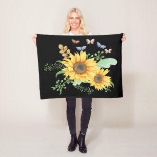 Sonnenblumenfeder Fleecedecke