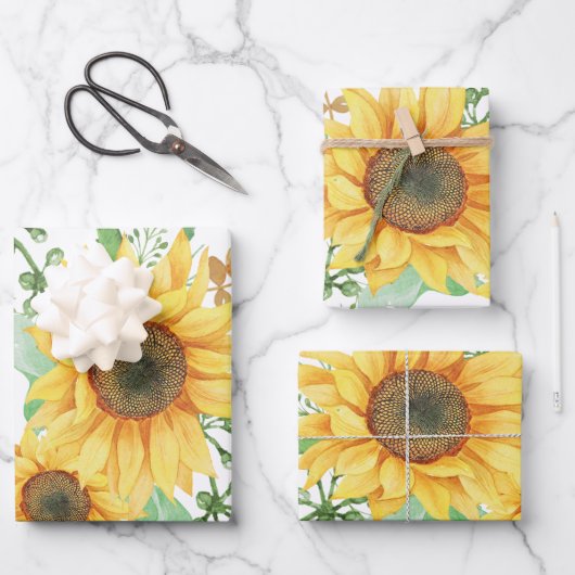 Sonnenblumenfeder Geschenkpapier Set (Vorderseite)