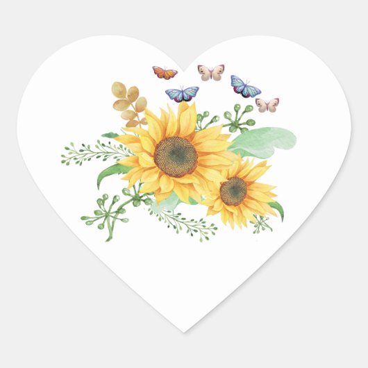 Sonnenblumenfeder Herz-Aufkleber (Vorderseite)