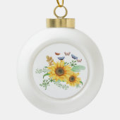 Sonnenblumenfeder Keramik Kugel-Ornament (Vorderseite)