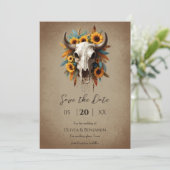 Sonnenblumenfeder Mutterkuh Hochzeitskuh Save The Date (Stehend Vorderseite)