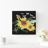 Sonnenblumenfeder Quadratische Wanduhr (Zuhause)