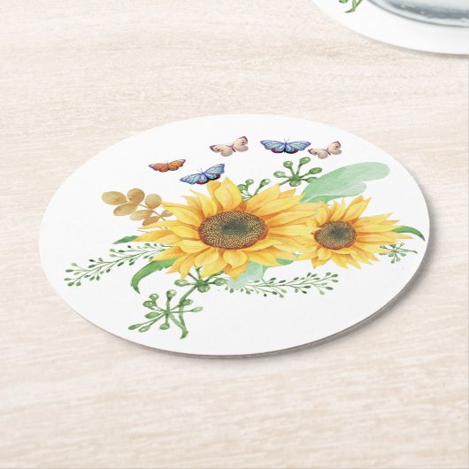 Sonnenblumenfeder Runder Pappuntersetzer (Angewinkelt)