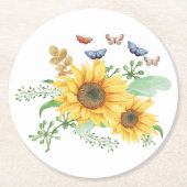 Sonnenblumenfeder Runder Pappuntersetzer (Vorderseite)