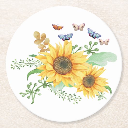 Sonnenblumenfeder Runder Pappuntersetzer (Vorderseite)