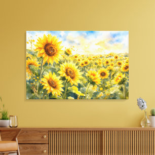 Sonnenblumenfeld – Aquarell Sonnenblume Leinwanddruck