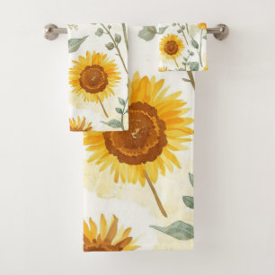 Sonnenblumenfeld-Aquarellmalerei Floral Gelb Badhandtuch Set