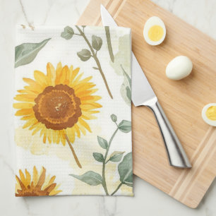 Sonnenblumenfeld-Aquarellmalerei Floral Gelb Geschirrtuch