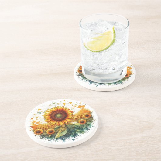 Sonnenblumenfeld - Art Deco Getränkeuntersetzer (Seite)