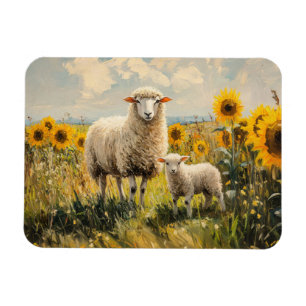 Sonnenblumenfeld für Schafe und Lämmer flexibel Magnet