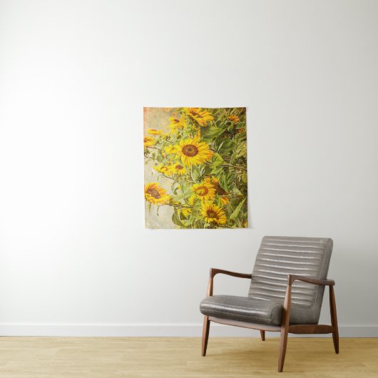 Sonnenblumenfeld Gelb Grün Rustikal Vintag Wandteppich (Beispiel)