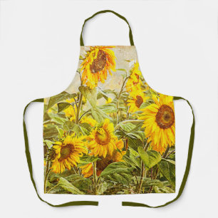 Sonnenblumenfeld Gelb Grüne Country Vintage Kunst Schürze