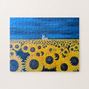 Sonnenblumenfeld-Gemälde von Alfred Fox Puzzle