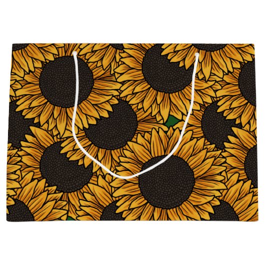 Sonnenblumenfeld große Tasche Geschenktüte (Vorderseite)