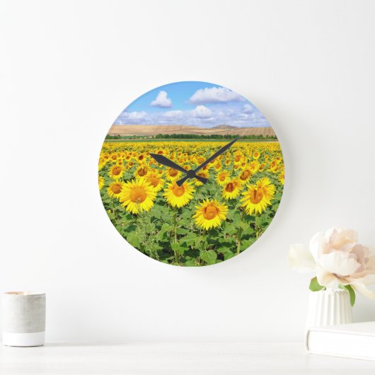 Sonnenblumenfeld Große Wanduhr (Zuhause)