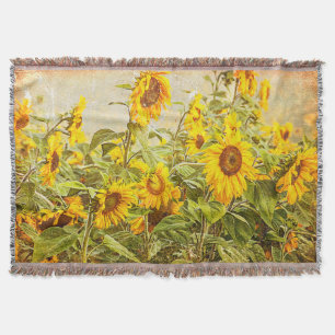 Sonnenblumenfeld Grün Gelb Vintage Land Art Decke
