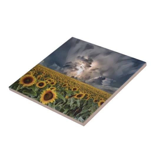 Sonnenblumenfeld im Sturm Fliese (Seite)