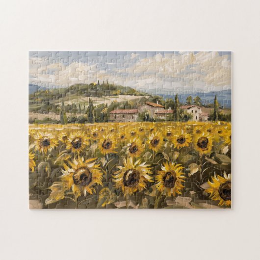 Sonnenblumenfeld-Impressionist Malerei Puzzle (Horizontal)