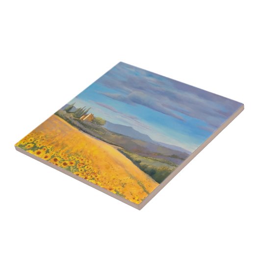 Sonnenblumenfeld in der Toskana Fliese (Seite)
