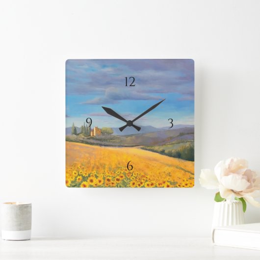 Sonnenblumenfeld in der Toskana Quadratische Wanduhr (Zuhause)