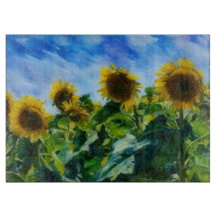 Sonnenblumenfeld-Kunst auf Glas-Schneidbrett Schneidebrett