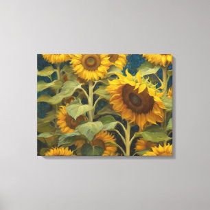 Sonnenblumenfeld mit blauem Hintergrund Leinwanddruck