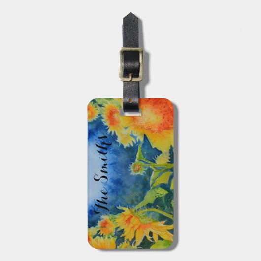 Sonnenblumenfeld-Monogramm Gepäckanhänger (Vorderseite vertikal)