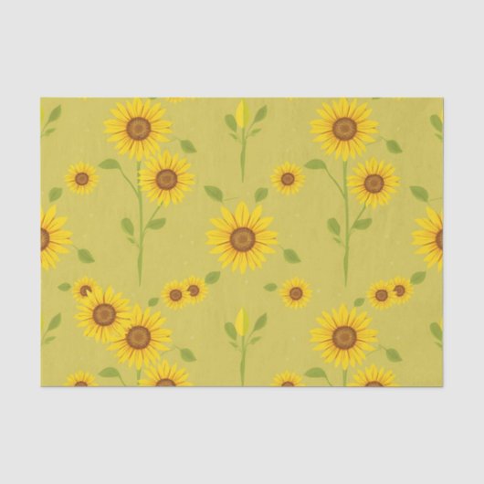 Sonnenblumenfeld-Muster Rustikal Olivgrün Seidenpapier (Vorderseite)