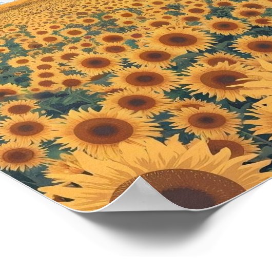 Sonnenblumenfeld-Poster - Minimalistischer Flachbi Poster (Ecke)