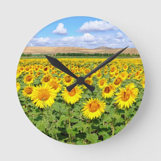 Sonnenblumenfeld Runde Wanduhr (Vorderseite)